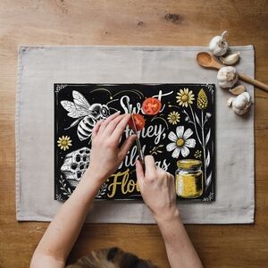 Bee and Honeycomb  Chalk Board Design Glass Cutting Board Size 11inx 8in